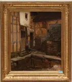 Vor dem Bauernhaus by Richard Fresenius, oil on board, offered Jun 2025