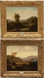 Gegenstücke: Landschaft mit Kühen, Hirten und Dorf im Hintergrund/Landschaft mit Hirte und Schafen by Antoine Claude Ponthus-Cinier, 1847, oil on canvas, offered Jun 2025
