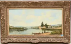 zugeschrieben Fischer in weiter Flusslandschaft by Alfred H. Vickers, oil on canvas, offered Jun 2025