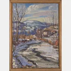 Winter River Landscape by C. E. Vacek, Oil on canvas, offered May 2016