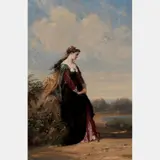 Lady in a Landscape by Henri Charles Antoine Baron, Oil on board, offered Apr 2016