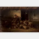 Barn Scene with Sheep by C. von Fascini, Oil on canvas, offered Apr 2016