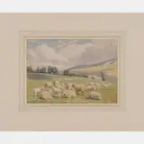 Resting Sheep in a Landscape by William Sidney Cooper, Watercolor on board, offered Apr 2016