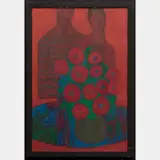 Red Zinnias by William Schock, Oil on masonite, offered Apr 2016