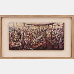 Cafe Scene with Figures by Pat Cucaro, Oil on board, offered Apr 2016
