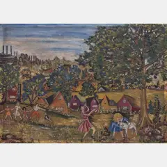 Country Village Scene with Figures by A. Klein, Oil on canvas, offered Mar 2016