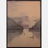 Lake Scene with Mountains by Theodore J. Richardson, Watercolor on paper, offered Mar 2016