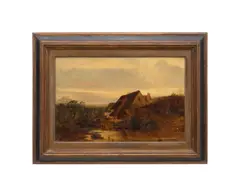 Landscape with cottage at sunrise - 19th century by John Wright Oakes, oil on panel, sold May 2026