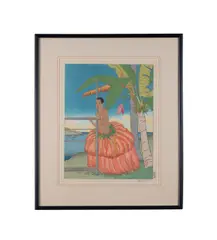Sous Les Bananiers by Paul Jacoulet, woodcut on Japon paper, sold May 2026