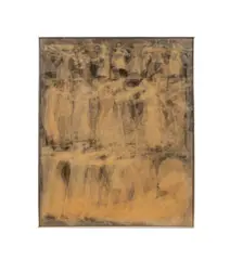 Sleepwalk" -dreamy figures float rhythmically across the canvas against a dark background by Margo Hoff, oil and mixed media collage on canvas, sold Jun 2026