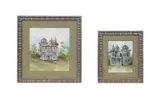 Untitled - two works featuring whimsical Victorian houses with animal motifs by Wallace Edwards, 2002, watercolor and gouache on paper, sold Jun 2026