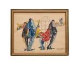 Untitled - New Orleans jazz scene by Leo Meiersdorff, watercolor and ink on paper board, sold Jun 2026