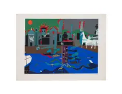 The Fall of Troy" from the Odysseus Suite - 1979 by Romare Bearden, screenprint / serigraph on Lana paper, sold Jun 2026