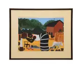 Untitled - Village Scene by Zephirin Kouassi, gouache on paper, sold Jun 2026