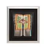 Untitled - Surrealist-style figure emerging from a book by Fernando Casás, 1992, oil on canvas, sold Jun 2026