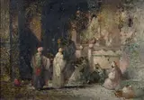 Orientalist painting depicting Arabs in an interior by Douglas Arthur Teed, oil on canvas, sold Jun 2024