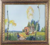 Gypsy Camp by Rudolf Preuss, gouache on paper, sold Apr 2022