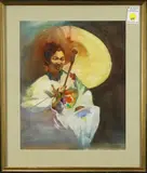 Lady with Parasol by Aline Ordman, oil on paper, sold Apr 2022
