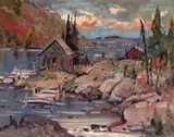 At the Sea, N.B by Bruno Cote, oil on board, sold Sep 2026