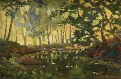 A Pond in the Woods by Wilfred Barnes, oil on panel, sold Sep 2026
