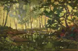 A Pond in the Woods by Wilfred Barnes, oil on panel, sold Sep 2026