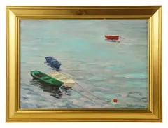 dories by Charles Herbert Woodbury, oil on canvas, sold Sep 2024