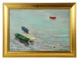 dories by Charles Herbert Woodbury, oil on canvas, sold Sep 2024