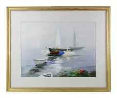 Cape Boats by Charles C Gruppe, acrylic on paper, sold Sep 2024