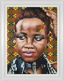 Portrait of a Woman with Shweshwe by Wakaba Mutheki, oil on canvas, sold Jul 2023