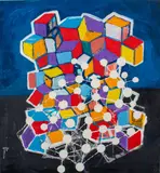 Abstract Cubist Composition by Domenick Capobianco, Oil on Canvas, sold Mar 2024