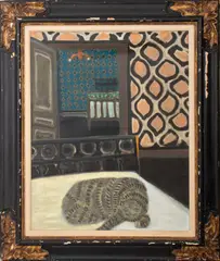 Interior Scene with Tabby Cat by Enrico Pontremoli, Oil on Canvas, sold Mar 2024