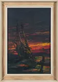 Boat in the Sunset, 1970 by Michael J. Whitehand, oil on board, offered Nov 2021
