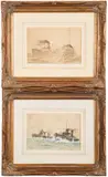 November 1914' 15 x 23cm: and companion of a gunboat alongside shipping by the same hand (2) by Charles Tribe, watercolour, sold May 2018