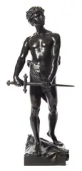 Vingt Ans' a bronze figure of boy with sword: dark brown patination by Raoul Larche, bronze, sold Jan 2018