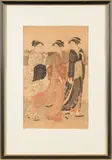 Enjoying the Evening Cool on the Banks of the Sumida River, woodblock print, 37 x 24cm by Torri Kiyonaga, print, sold Oct 2017
