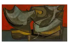 Untitled by Leigh Davis, oil on board, offered Dec 2023