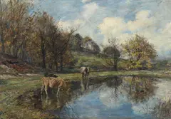 The watering place by Mark William Fisher, oil, sold Dec 2022