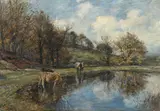 The watering place by Mark William Fisher, oil, sold Dec 2022