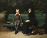 Madame memessière et son fils by Joseph Paul Mesle, oil, sold Dec 2022