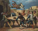 The trampoline by Rodrigo de Losada, oil, sold Dec 2022