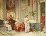 The interrupted lesson by Vicente Palmaroli, oil, sold Dec 2022
