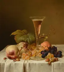 Still life with grapes by Johann Wilhelm Preyer, 1865, oil, sold Dec 2022