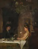 At the tea table by William Charles Penn, oil, sold Dec 2022