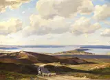 Studland bay with poole harbour in the distance by Herbert Hughes-Stanton, oil, sold Dec 2022