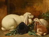 A family of rabbits by John Frederick Herring Senior, 1851, oil, sold Dec 2022