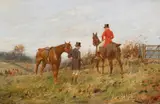 Gone to ground; greeting the master by George Wright, oil, sold Dec 2022