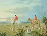 Huntsmen by a stream by George Wright, oil, sold Dec 2022