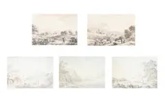 A GROUP OF FIVE MOUNTAINOUS LANDSCAPES WITH TOWNS AND CASTLES ON THE RIVERSIDEPen by Anthony Devis, ink and washThree, offered Dec 2022