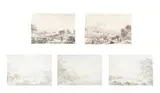 A GROUP OF FIVE MOUNTAINOUS LANDSCAPES WITH TOWNS AND CASTLES ON THE RIVERSIDEPen by Anthony Devis, ink and washThree, offered Dec 2022