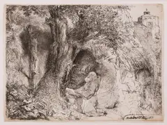 Saint francis beneath a tree praying by Rembrandt Harmensz van Rijn, print (other), sold Dec 2022